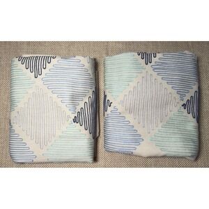Threshold Curtain Panel Set Tan Zig Zag Embroidered Boho Blue Geometric